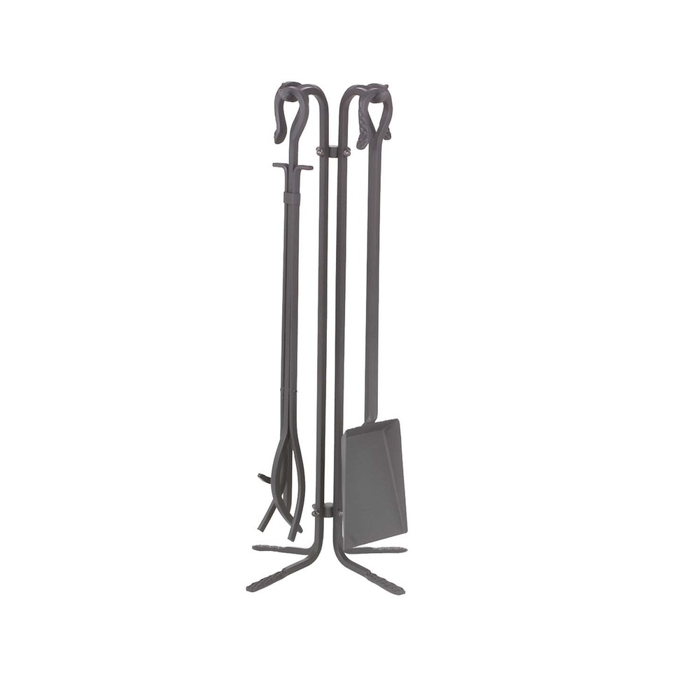 Dagan Five Piece Wrought Iron Fireplace Tool Set, Black