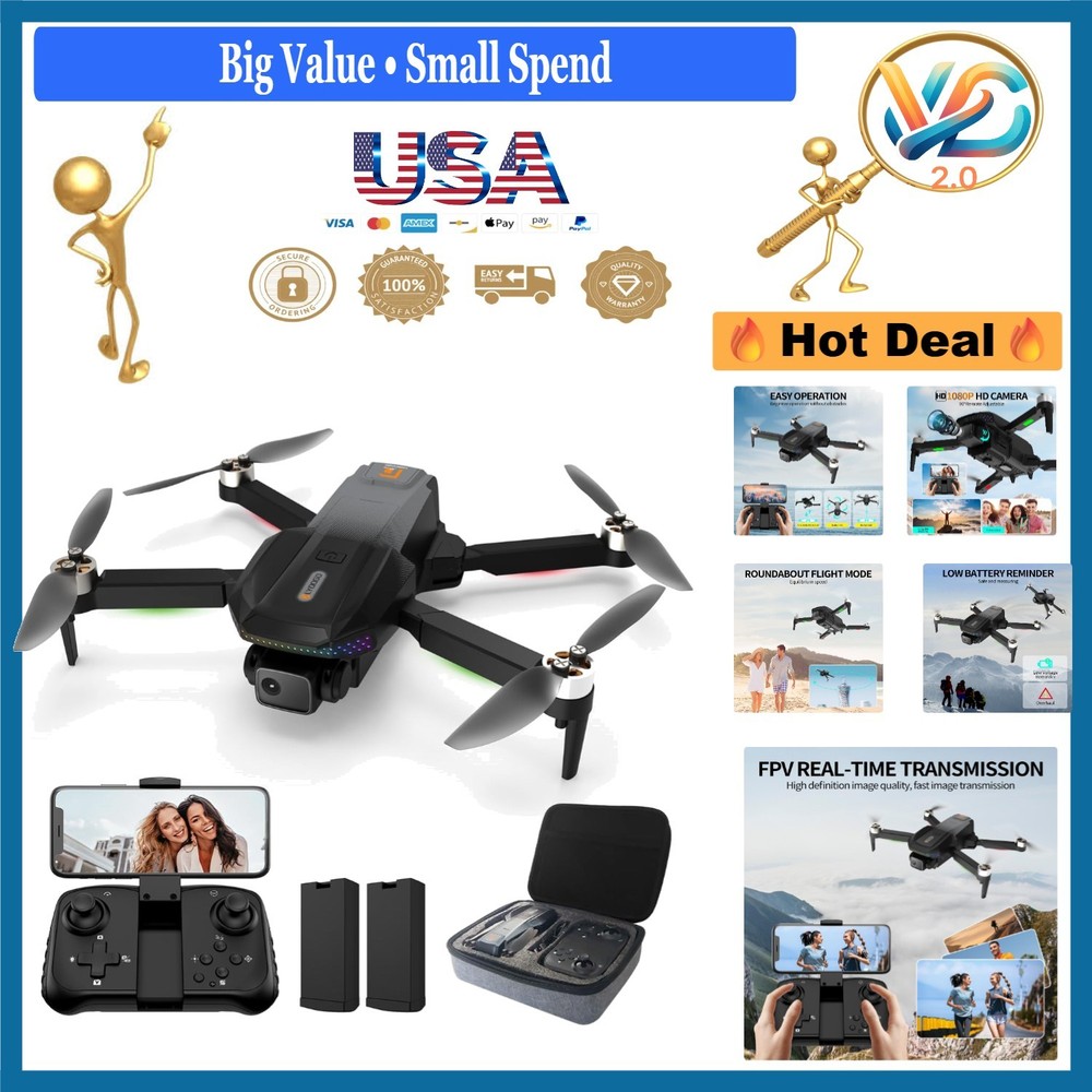 1080P Camera Drone Foldable Quadcopter with 2 Batteries Carrying Case