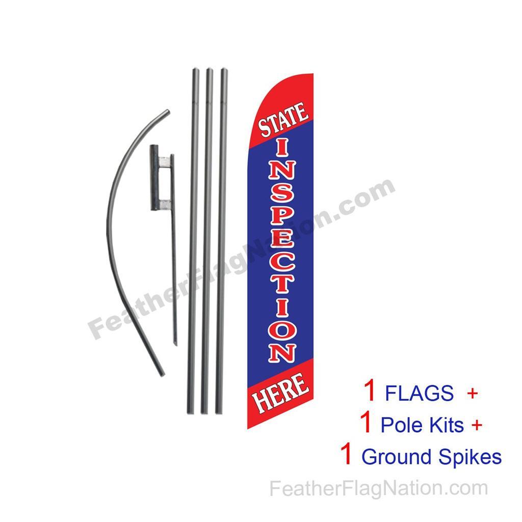 State Inspection Here 15' Feather Banner Swooper Flag Kit with pole+spike