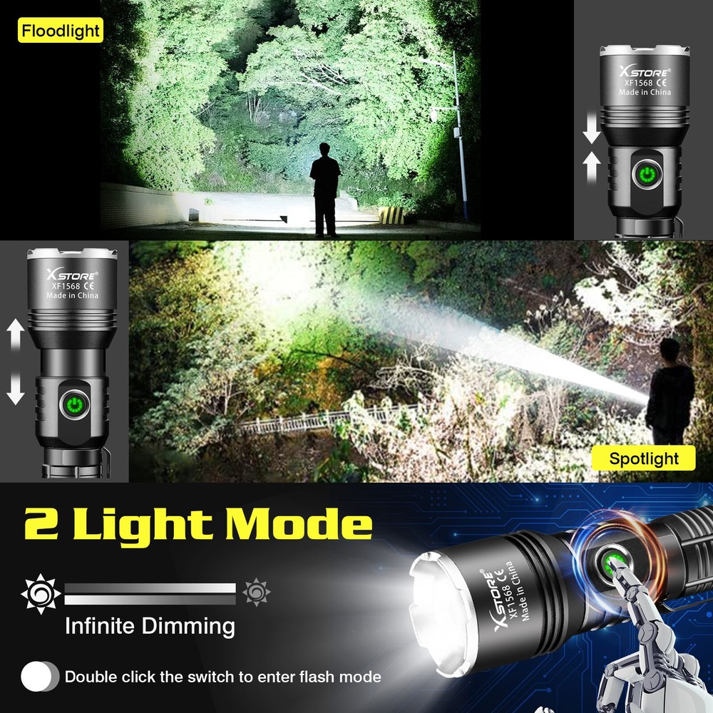 50000000 Lumen Super Bright LED Tactical Flashlight Rechargeable LED Work Light