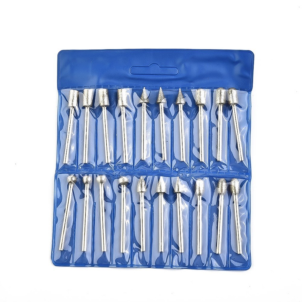 Efficient 3mm Shank Diamond Burr Set Drill Bits 20pcs for Precise Grinding