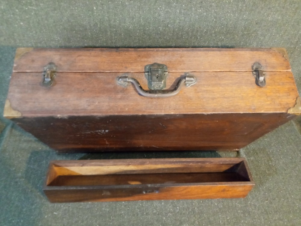 Solid Wood 1800's Toolbox Chest w/ Eagle Lock Drawer & Brass Hardware - SUPERB!