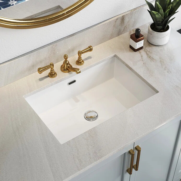 24 Inch Undermount Bathroom Sink Small Rectangle White Ceramic with Overflow