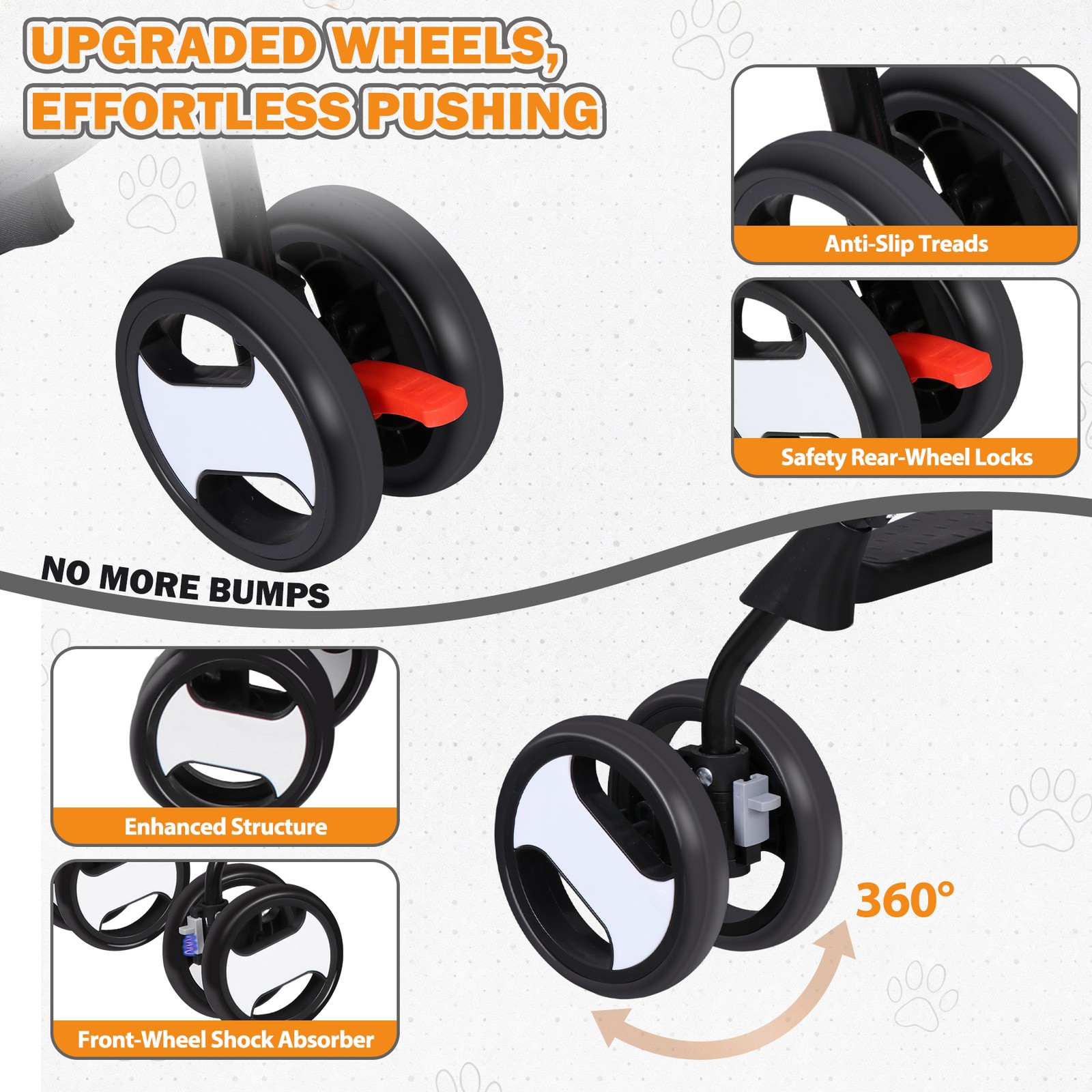 Pet Stroller Foldable Dog Cat Jogger Stroller w/4 Wheels Detachable Basket Black