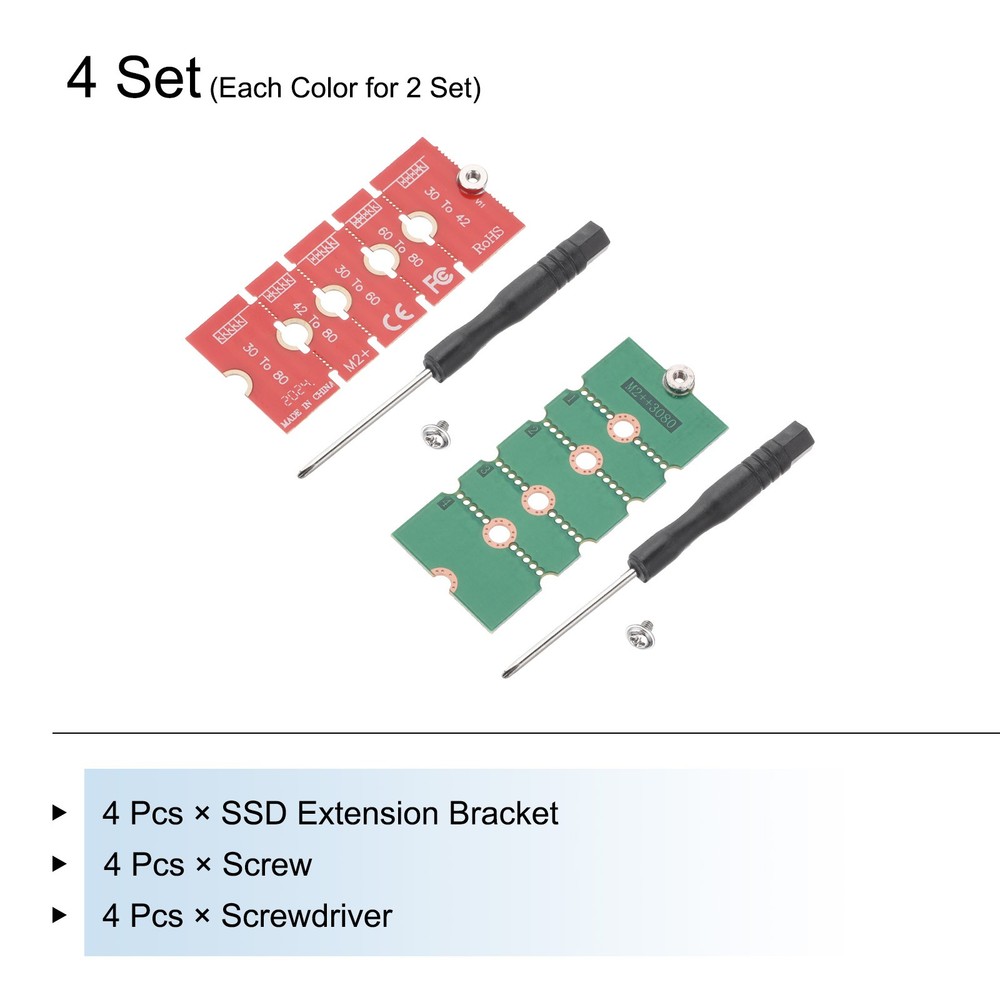 4Pcs M2+ M.2 NGFF/NVME Length Extend Adapter for PC Computer Case Red Green