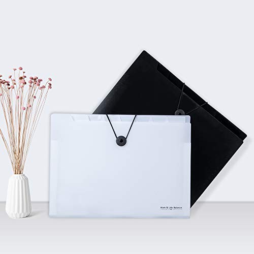 8 Pockets Expanding File Folder - Plastic Black Accordion Document 2pack