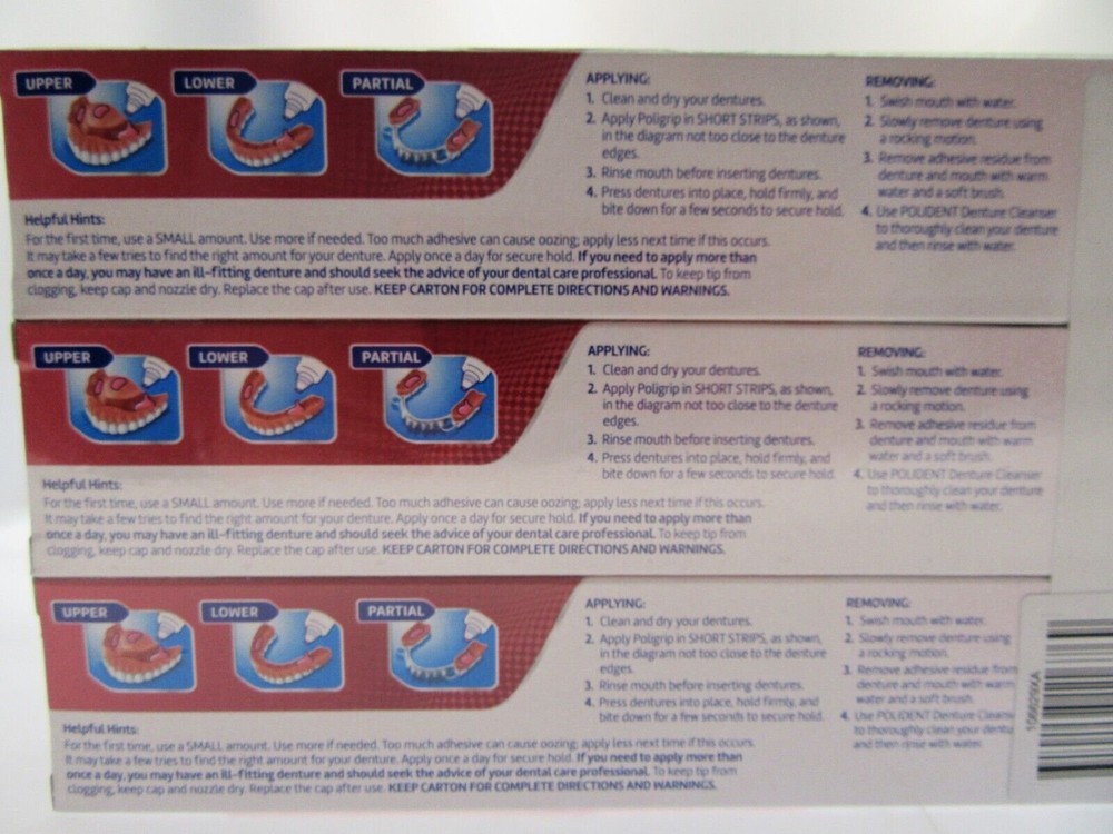 Super Poligrip Denture Adhesive Cream Original 3 PK false teeth tooth partial