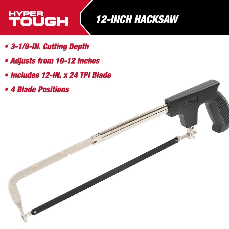 Hyper Tough 12 inch Handsaw, Adjustable Frame Hacksaw
