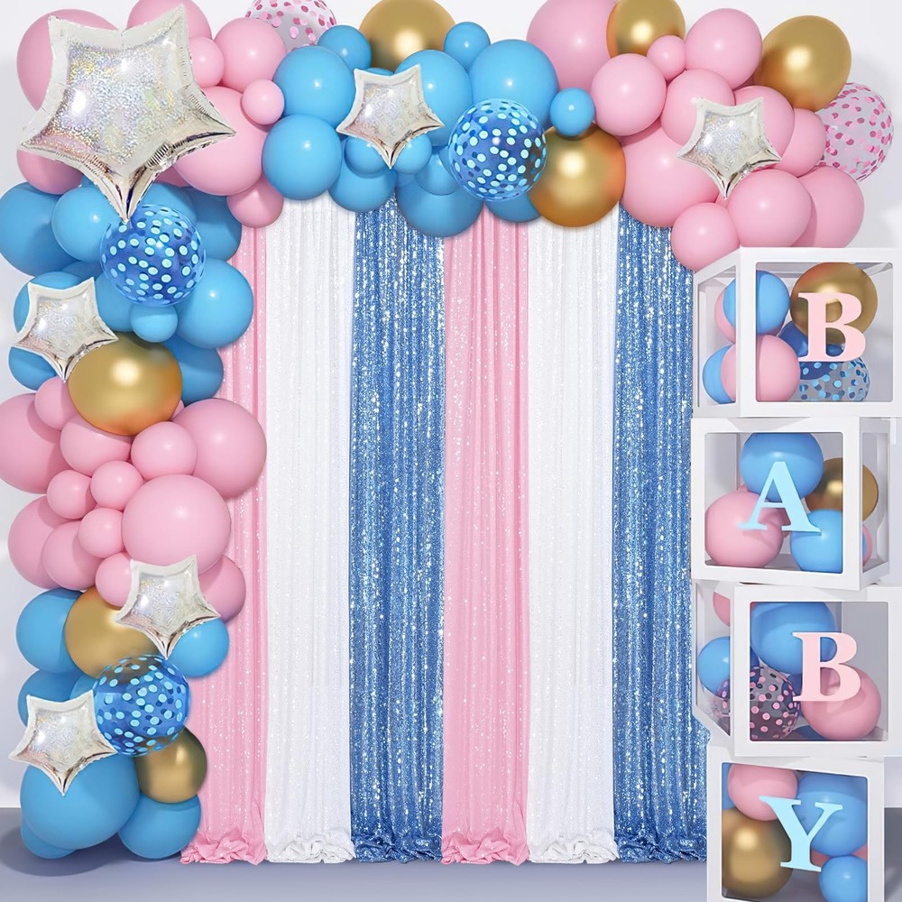 2 PCS Light Blue Sequin Backdrop Curtain 2x8ft Glitter Drapes Graduation