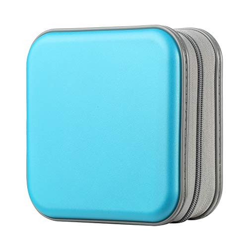 CD Case Hard Plastic DVD Case Portable Zipper CD Case 48 Capacity Sky Blue