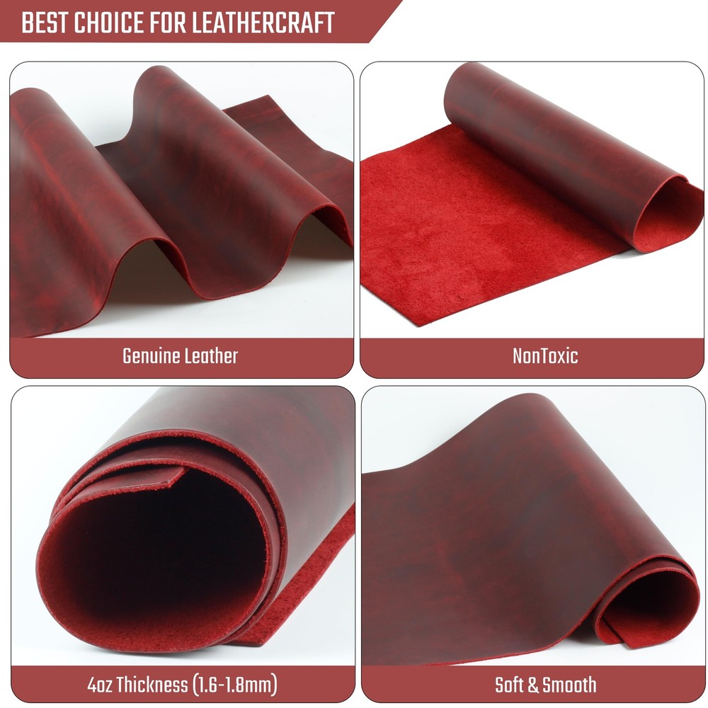 Real Leather Tooling Sheets for Crafting Wallets & Tools - Thick Red Crazy Horse