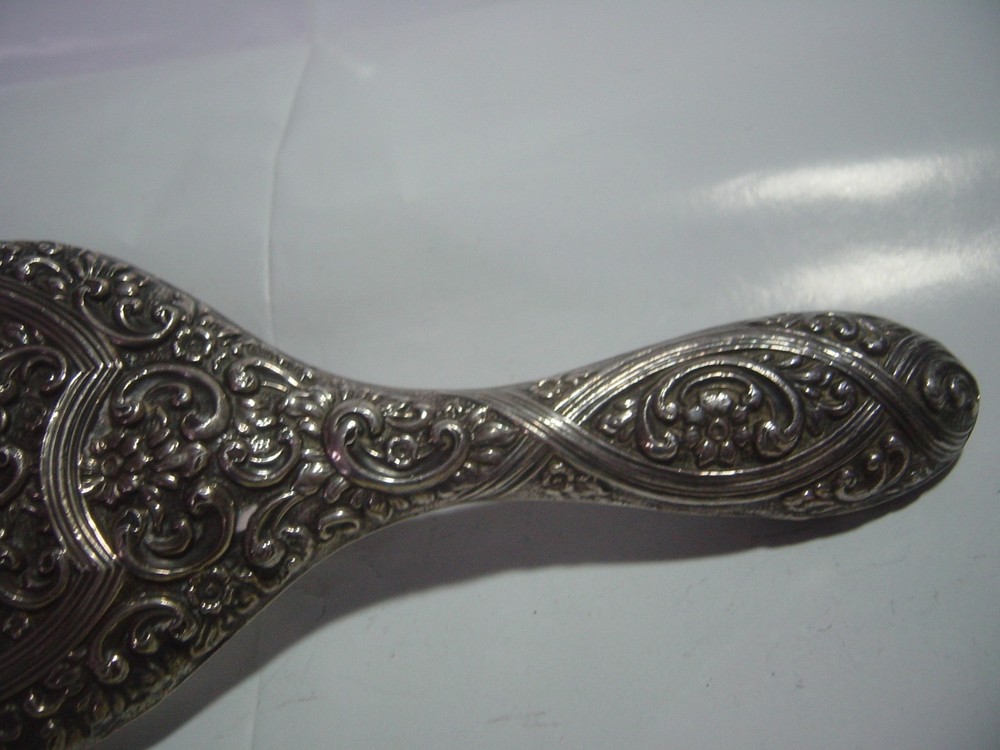 SPECTACULAR-SOLID SILVER - LARGE ELEGANT HAND HELD MIRROR-SUPERB DESIGN