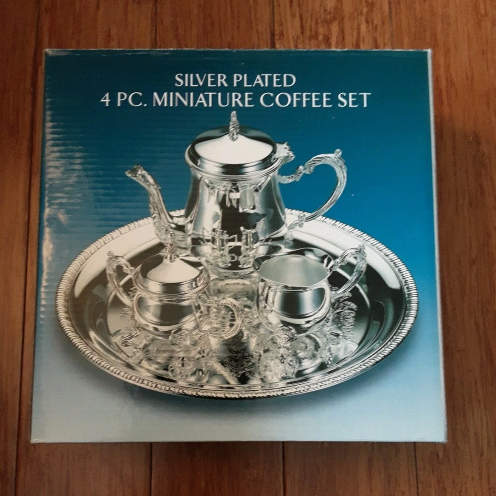 Silver Plated 4 PC. Miniature Tea/Coffee Set, original box