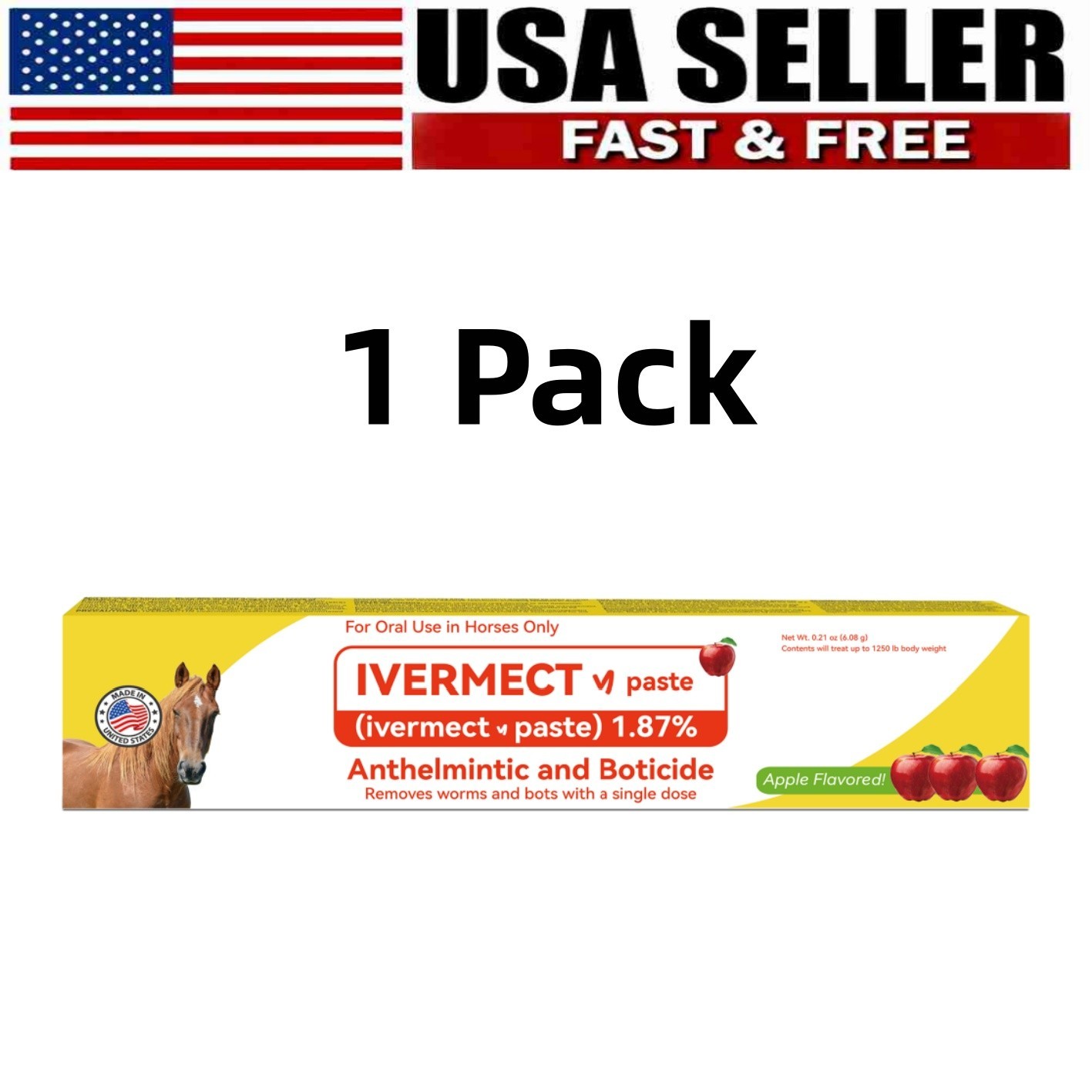 1 Pack New Paste Wormer Horse Dewormer Apple Flavor in US Free Delivery