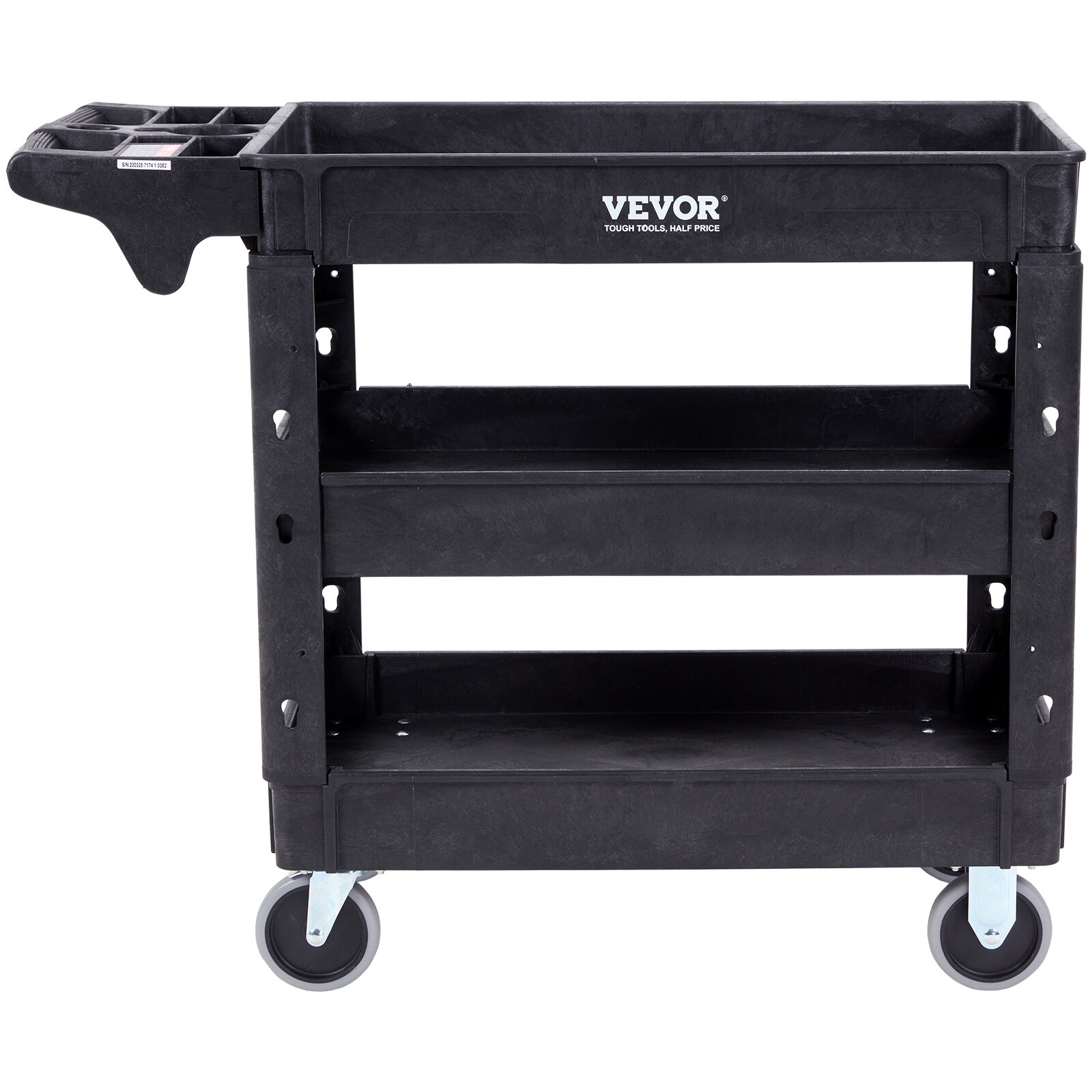 VEVOR Utility Service Cart 3 Shelf 550LBS 360° Swivel Wheels (2 with Brakes)