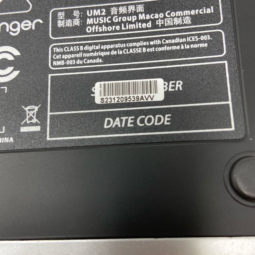 Behringer U-PHORIA UM2 2x2 USB Audio Interface - Black