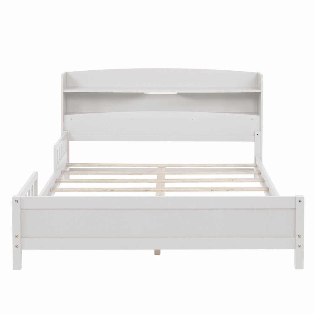 Full Size Bed Frame Wood Platform Bed Frame w/ Storage Headboard & LED Light