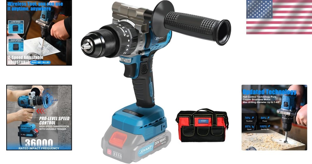 Compact 20V Brushless Hammer Drill - All-Metal Chuck & Variable Speed Control