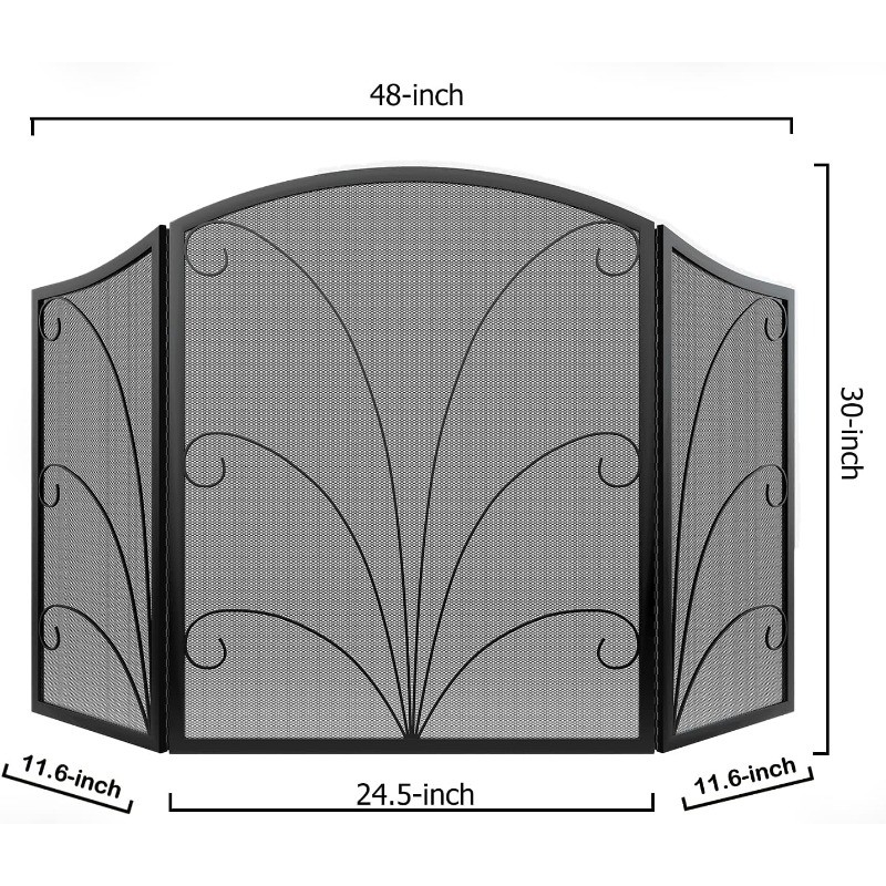 Arched Fireplace Screen Decorative, Handcrafted Scroll Wrought Iron Fireplace