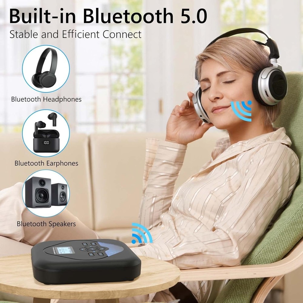 CD Player Portable,Bluetooth CD Player with Speakers,Rechargeable Player for ...