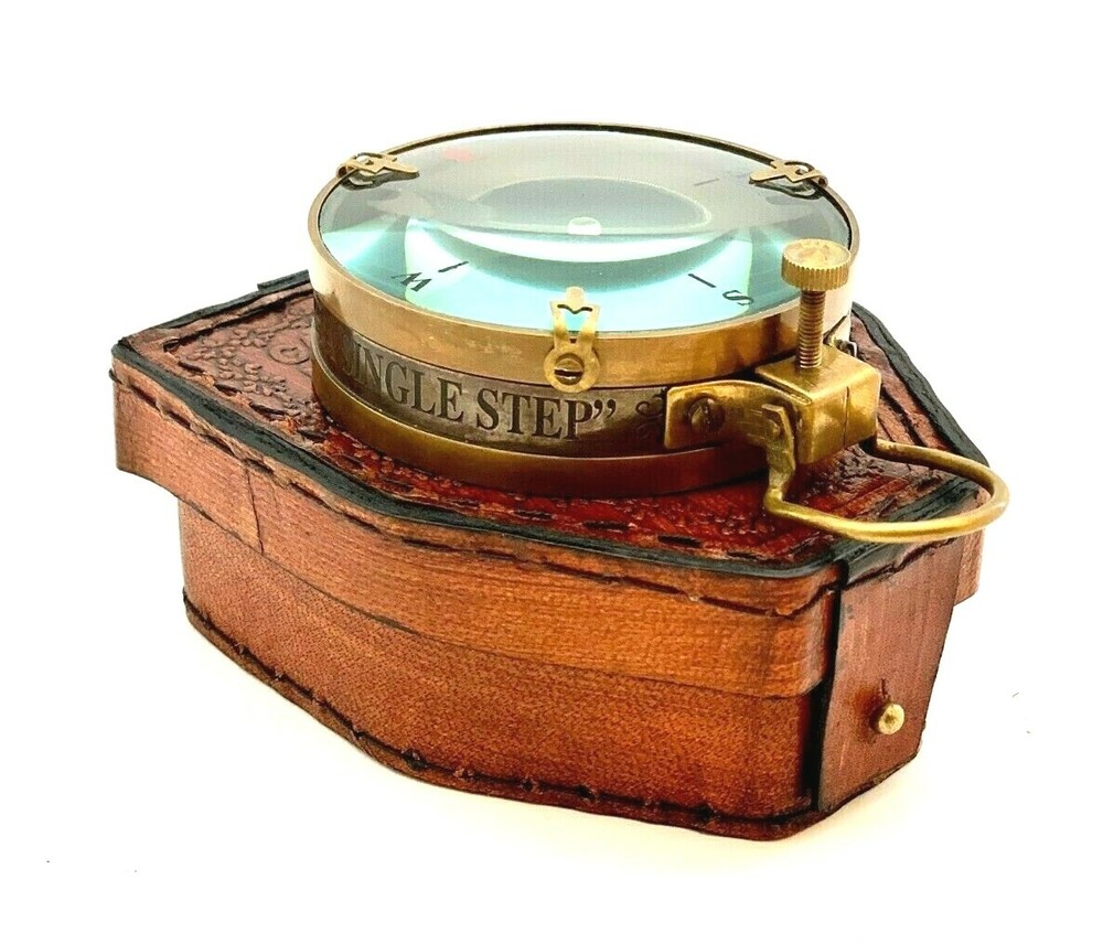 Antique Nautical Map Reading Compass 3" Navigation Pocket Compass with Case