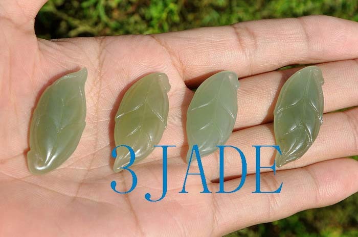 Hand Carved Natural Nephrite Jade Leaf Pendant / Carving
