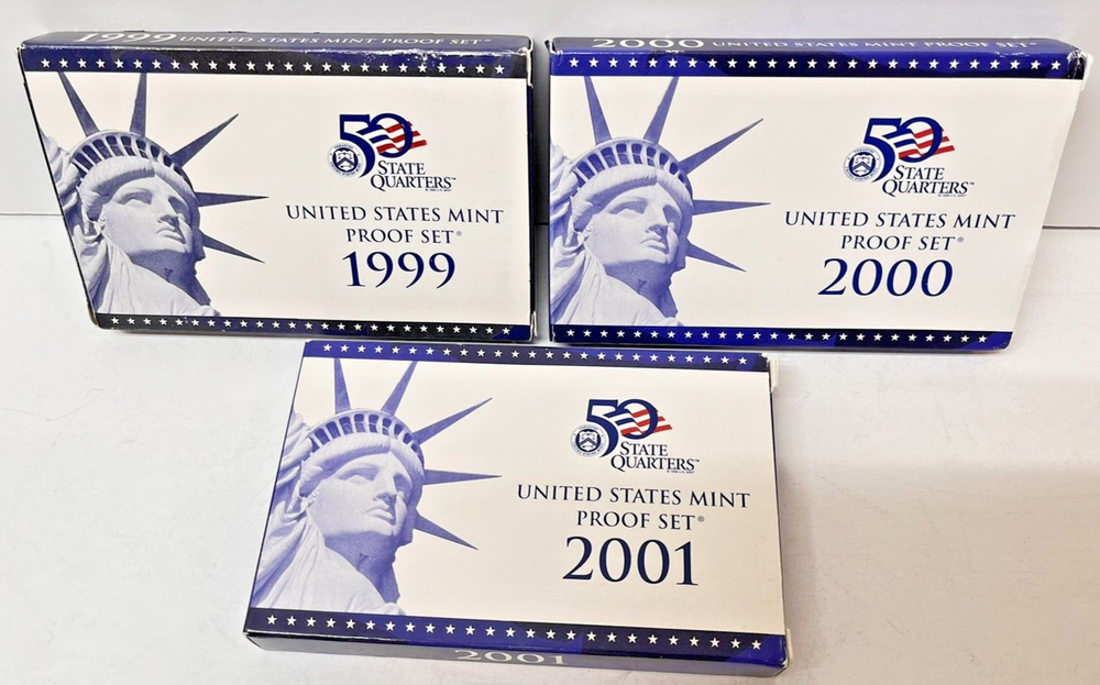 Proof Set Lot 1999 - 2000 - 2001 Consecutive Years Gift Idea Coin Collection ML