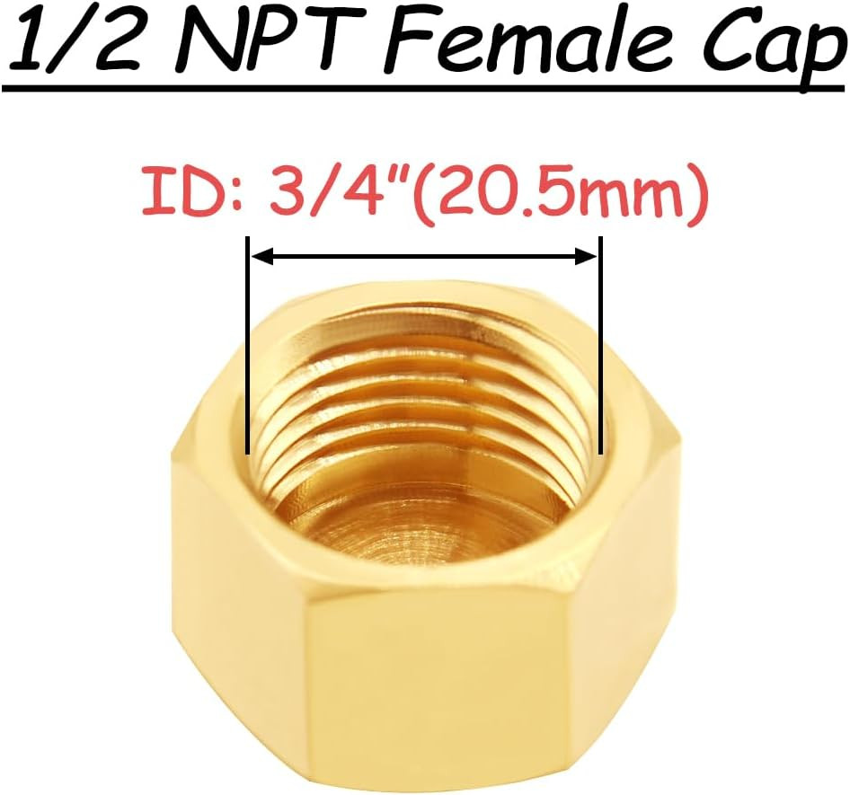 4PCS Brass 1/2 Inch NPT Caps Outer Hex 1/2" NPT Female Thread Socket Pipe End Ca