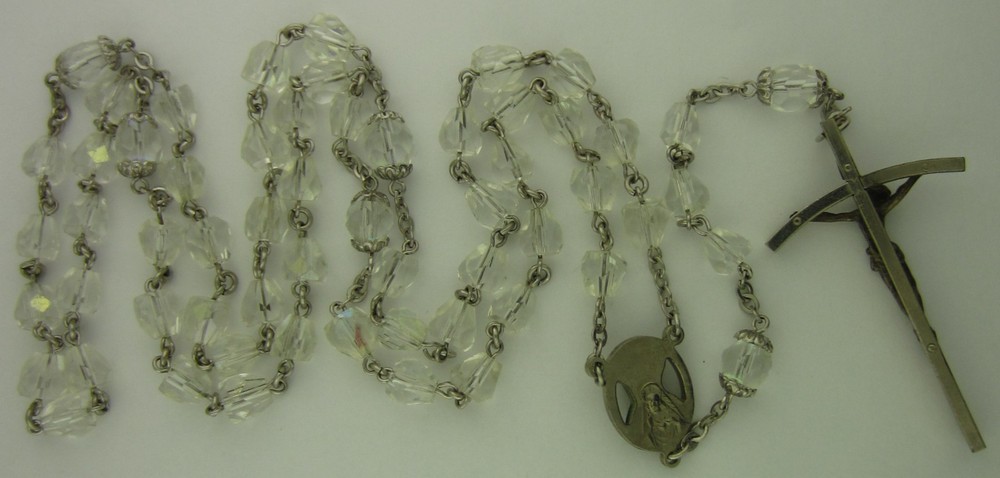 Vintage Rosary Clear Beads Teardrop Iridescent Religious Holy Catholic Jesus