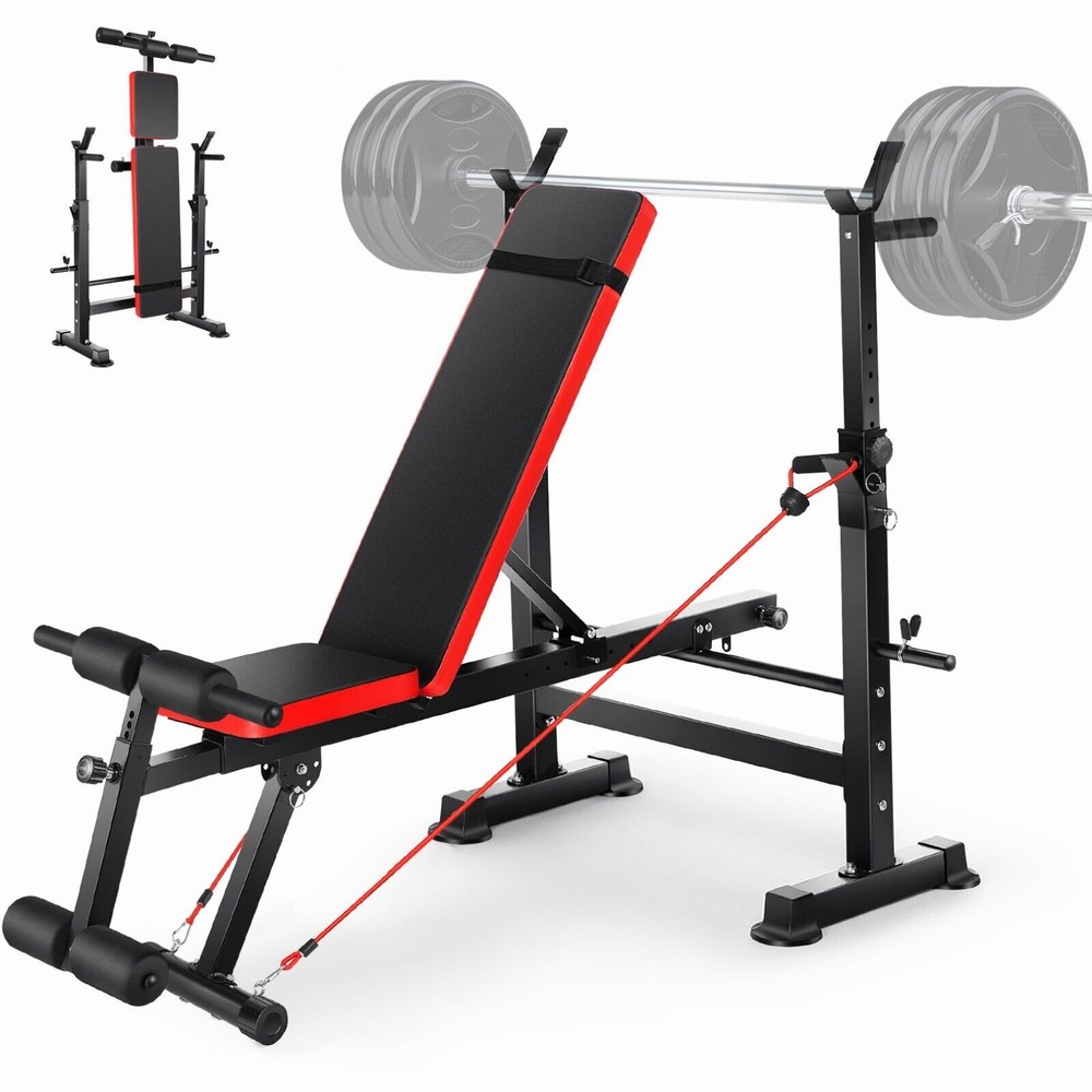600lbs Adjustable Weight Bench Set w/Squat Barbell Rack Foldable Workout Bench⚡