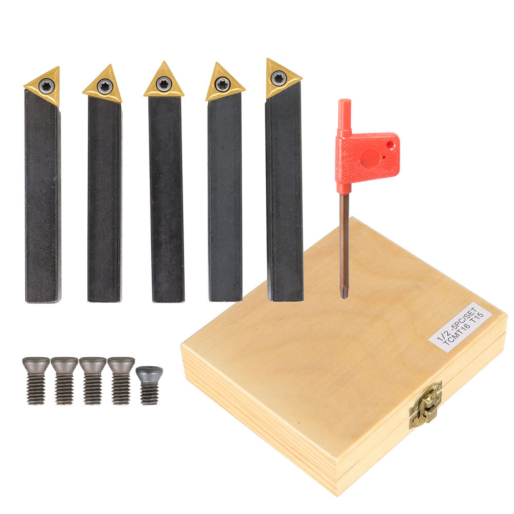 5 pcs 1/2" Lathe Indexable Carbide Insert + Turning Tooling Bit Holder Set