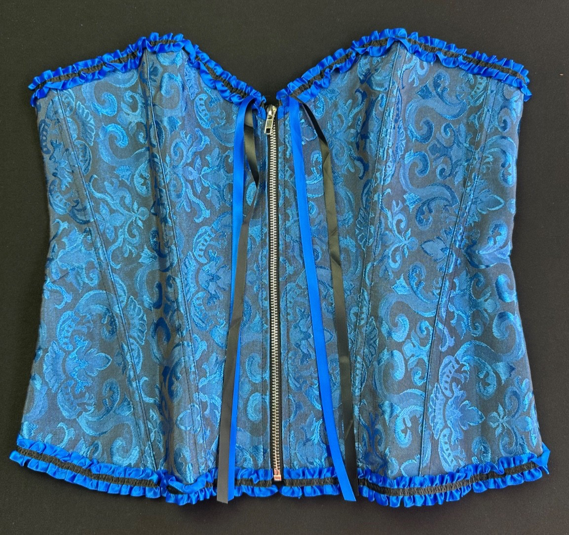 Blue Lace Corset Top XXL Lace Up Whimsigoth Renaissance Vamp Witchy Bustier Goth