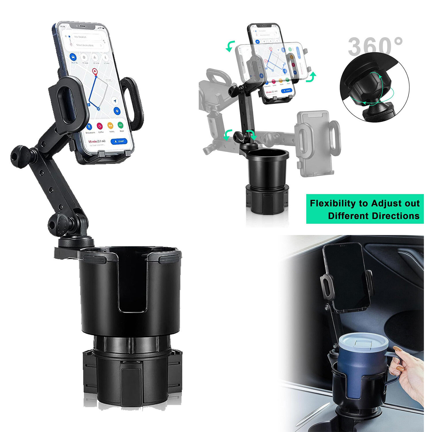 Car Cup Holder Phone Mount Universal Auto Cell Phone Stand with Drink Expand