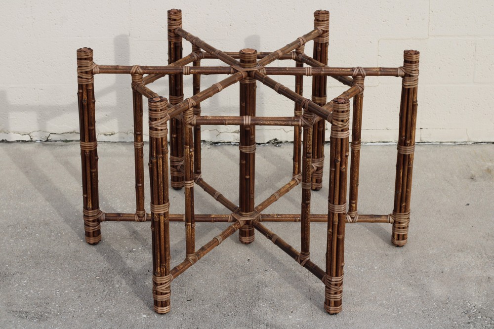 Authentic McGuire Hexagonal Bamboo Rattan Organic Modern Dining Table Base