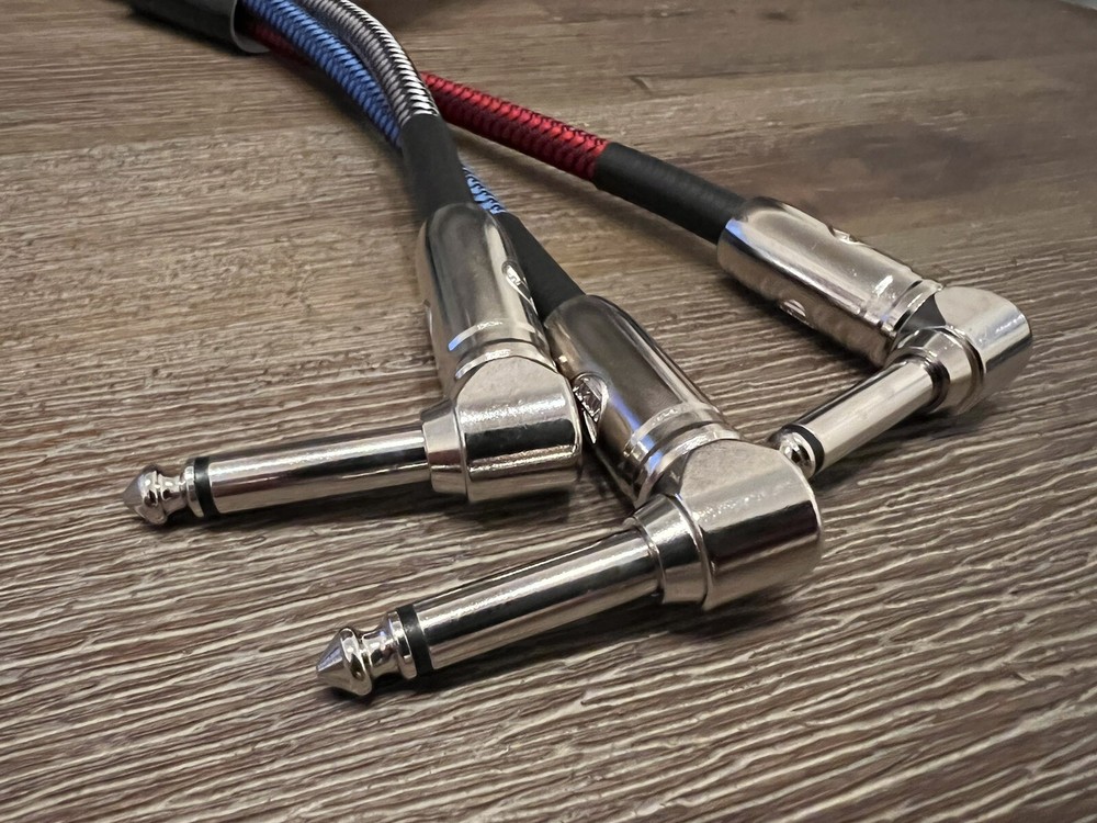 3-PACK 1ft Kirlin 1/4" Mono Multi Colored Braided Right Angle Patch Cables!