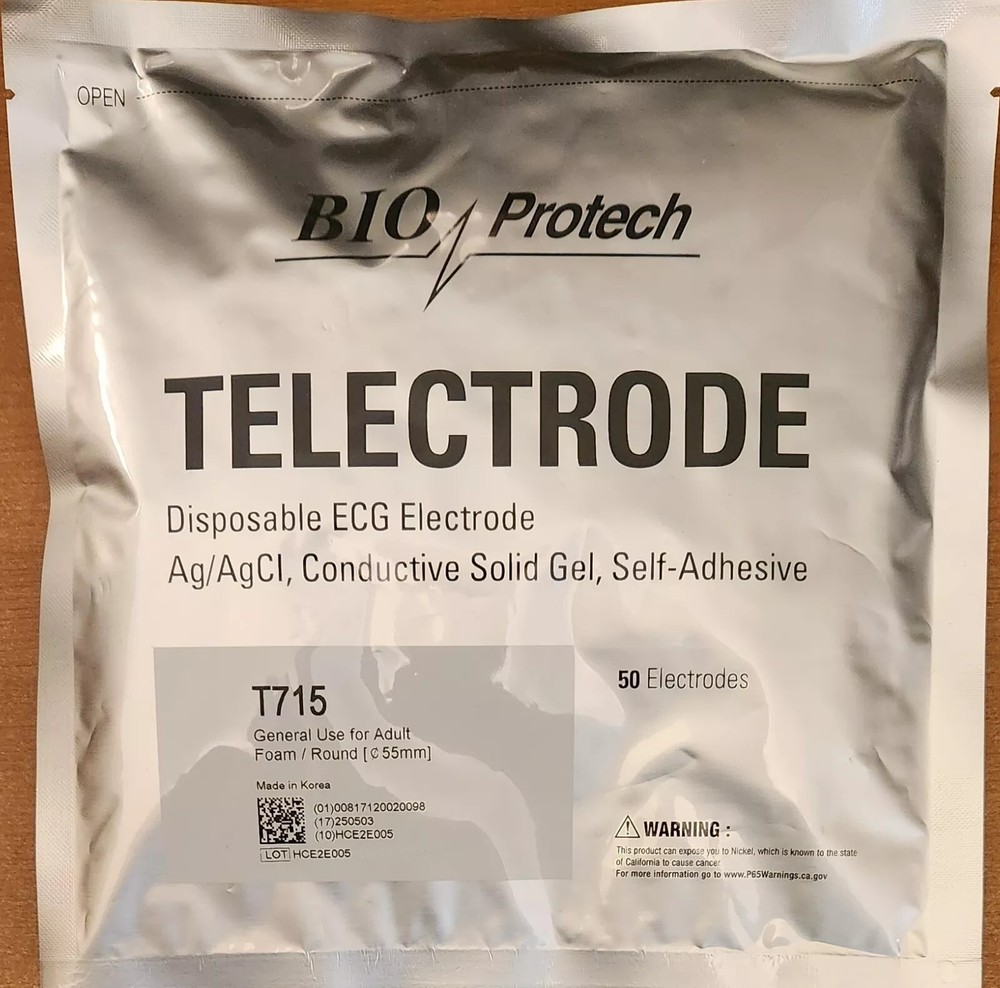 T715 Bio Protech - ECG Telectrode Resting, Exercise, Amb Electrodes 50pcs