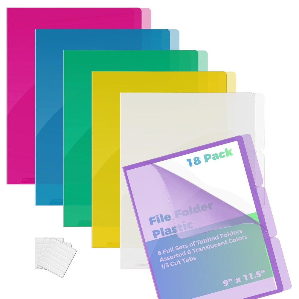 Poly Project Document Pockets 1/3 Cut Tabs Letter Size Translucent 18 Pack