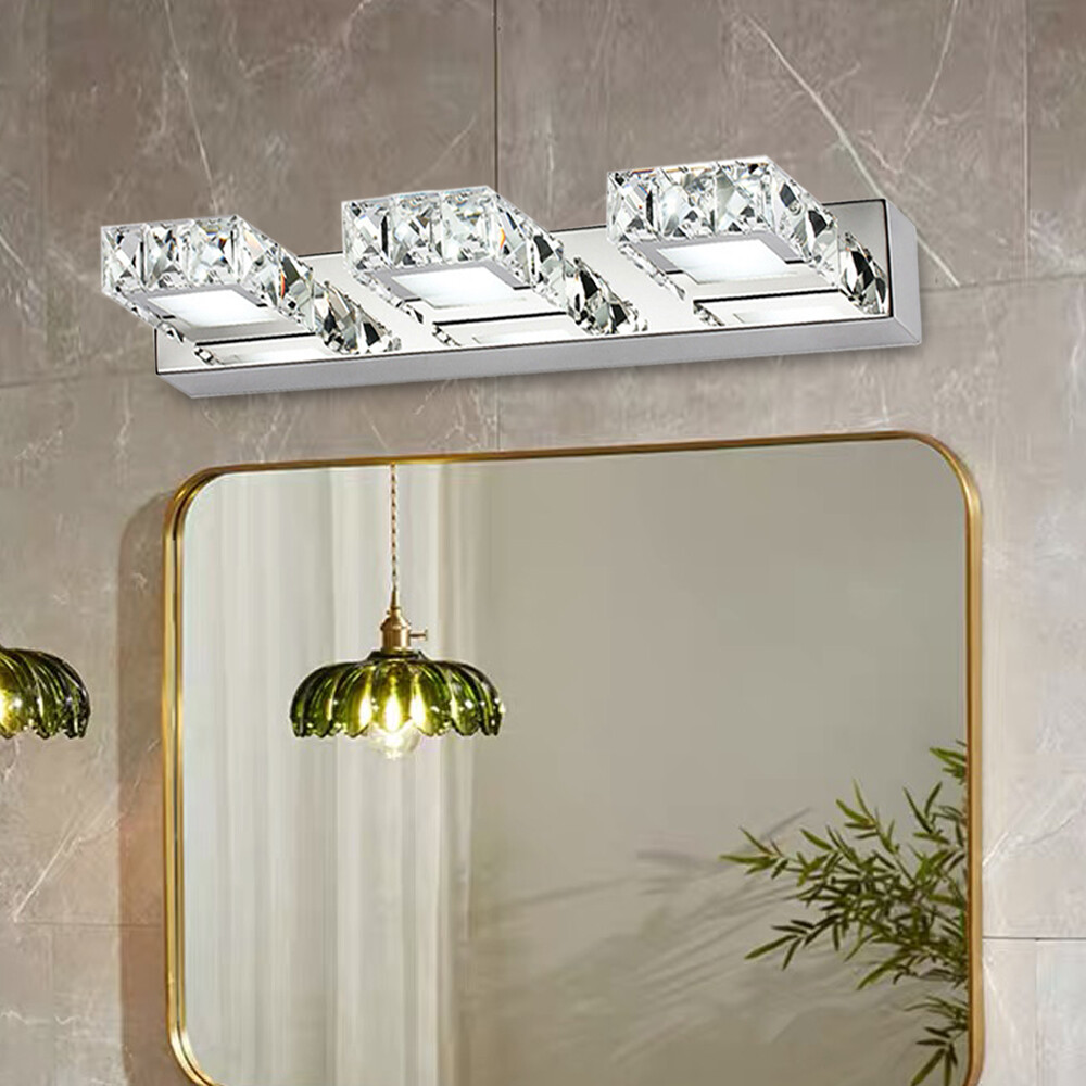3 Square Lights Modern Bathroom Vanity Light LED Crystal Mirror Front Wall Lamp