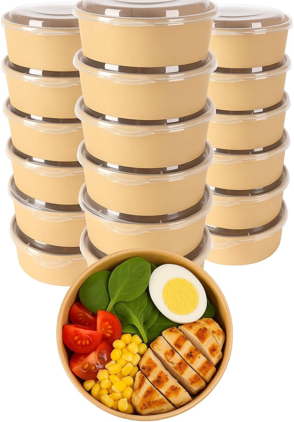Disposable Kraft salad & Soup paper bowls W/  lids Food containers Meal Prep
