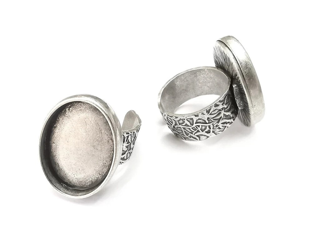 Oval Ring, Branch Ring Blank Setting, Cabochon Mounting Adjustable Resin Base