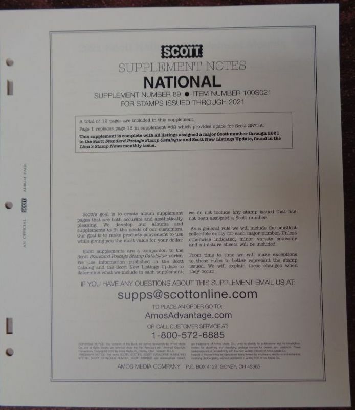 SCOTT National 2021 US Stamp album supplement # 89 NEW  100S021