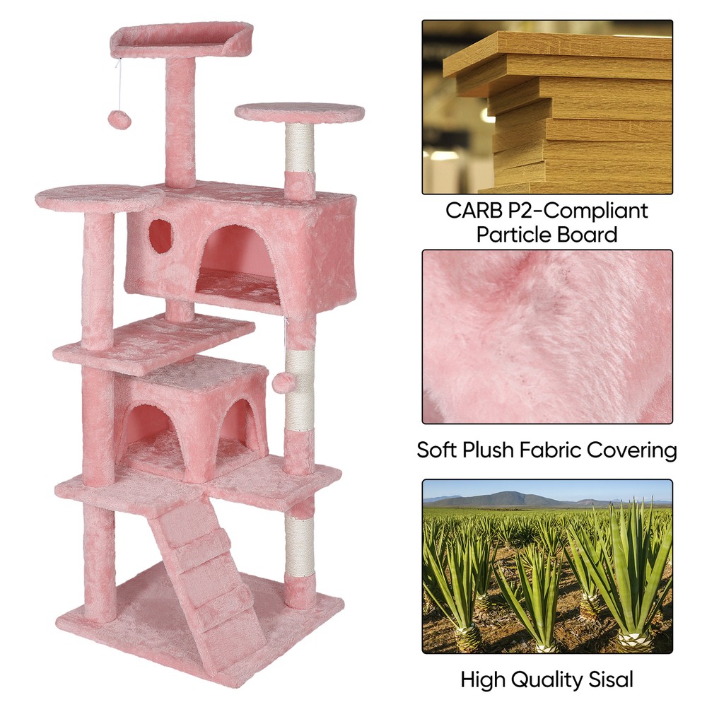 55'' Cat Tree Condo Multi-Level Cat Scratching Post Safety with Danging Ball