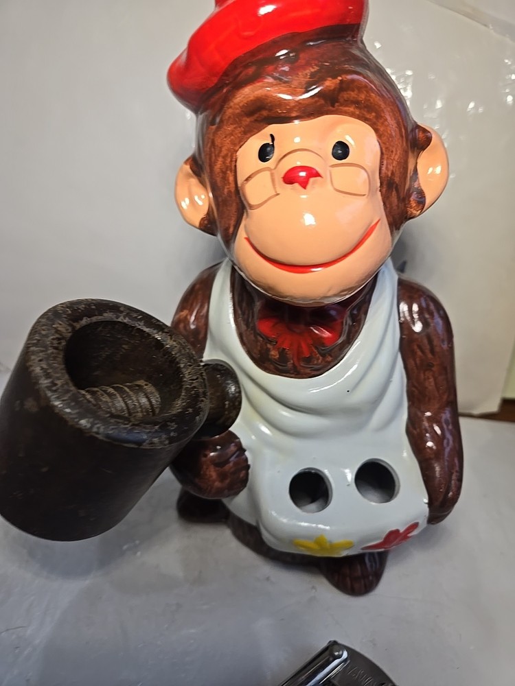 Vintage McCrory Ceramic Monkey Nut Cracker Mallet Pick Set Earthenware 7.5"