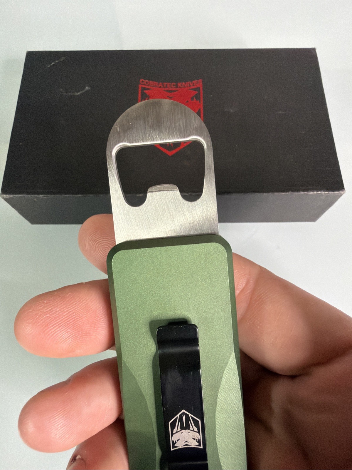 Cobratec OTF Bottle Opener w/ Pocket Clip, GREEN #CTOTFBOODG