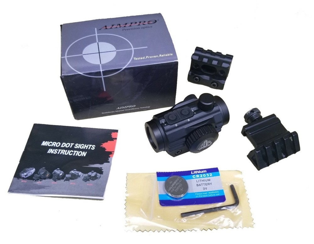 Aimpro Tactical Micro Dot Red Green Dot Reflex Sight with Riser and Angle Mount