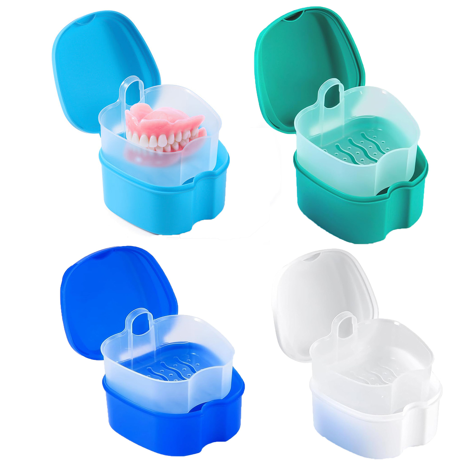 JMU Denture Retainer Case w/ Strainer Apple Shaped False Teeth Storage Box