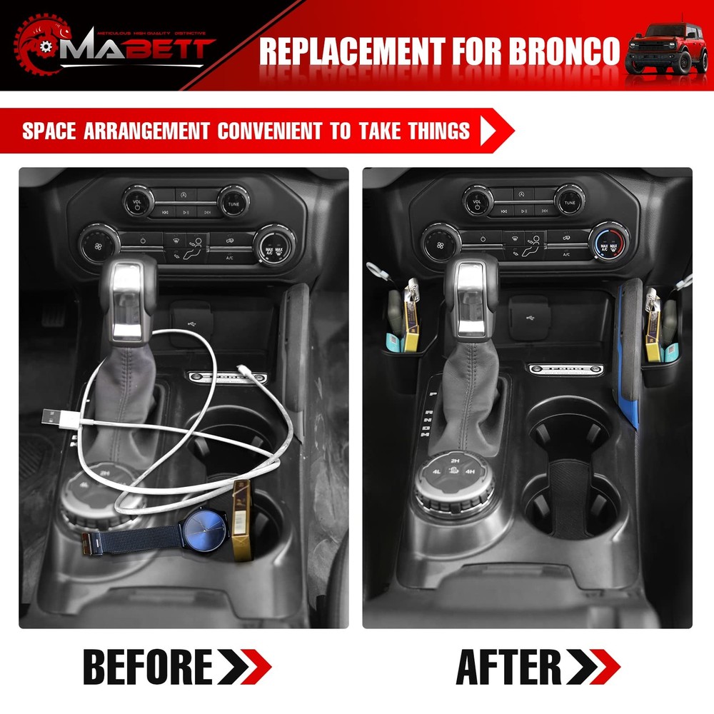 Mabett Center Console Shifter Storage Box Compatible with Ford Bronco Black