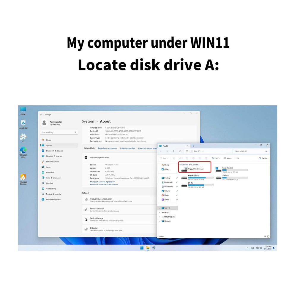 USB Floppy Drive, Disk Reader 3.5-inch External Portable 1.44 MB FDD for
