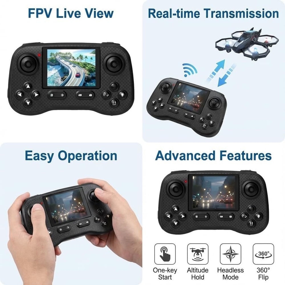 FPV Drone with Screen Controller, 720p HD Camera, Obstacle Avoidance, 2 Batte...