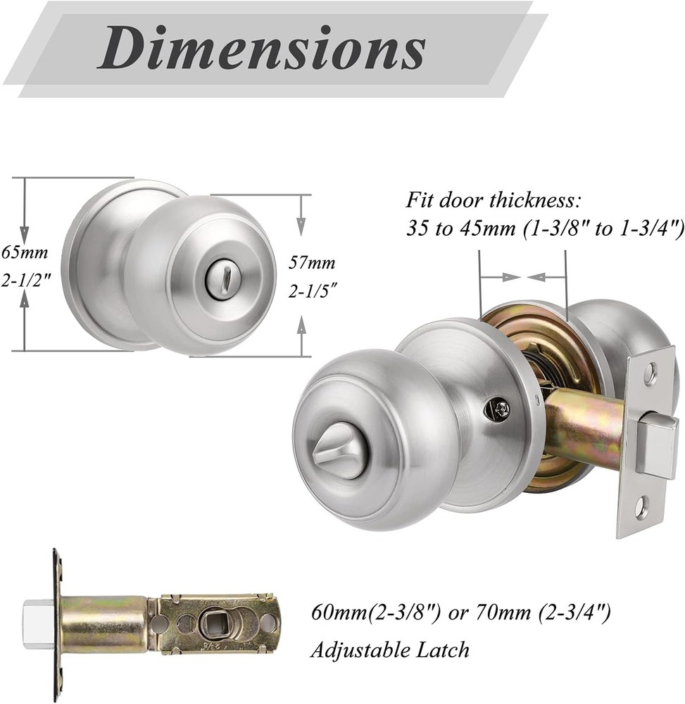 Probrico Privacy Door Knobs Brushed Nickel Finish, 1 Pack,